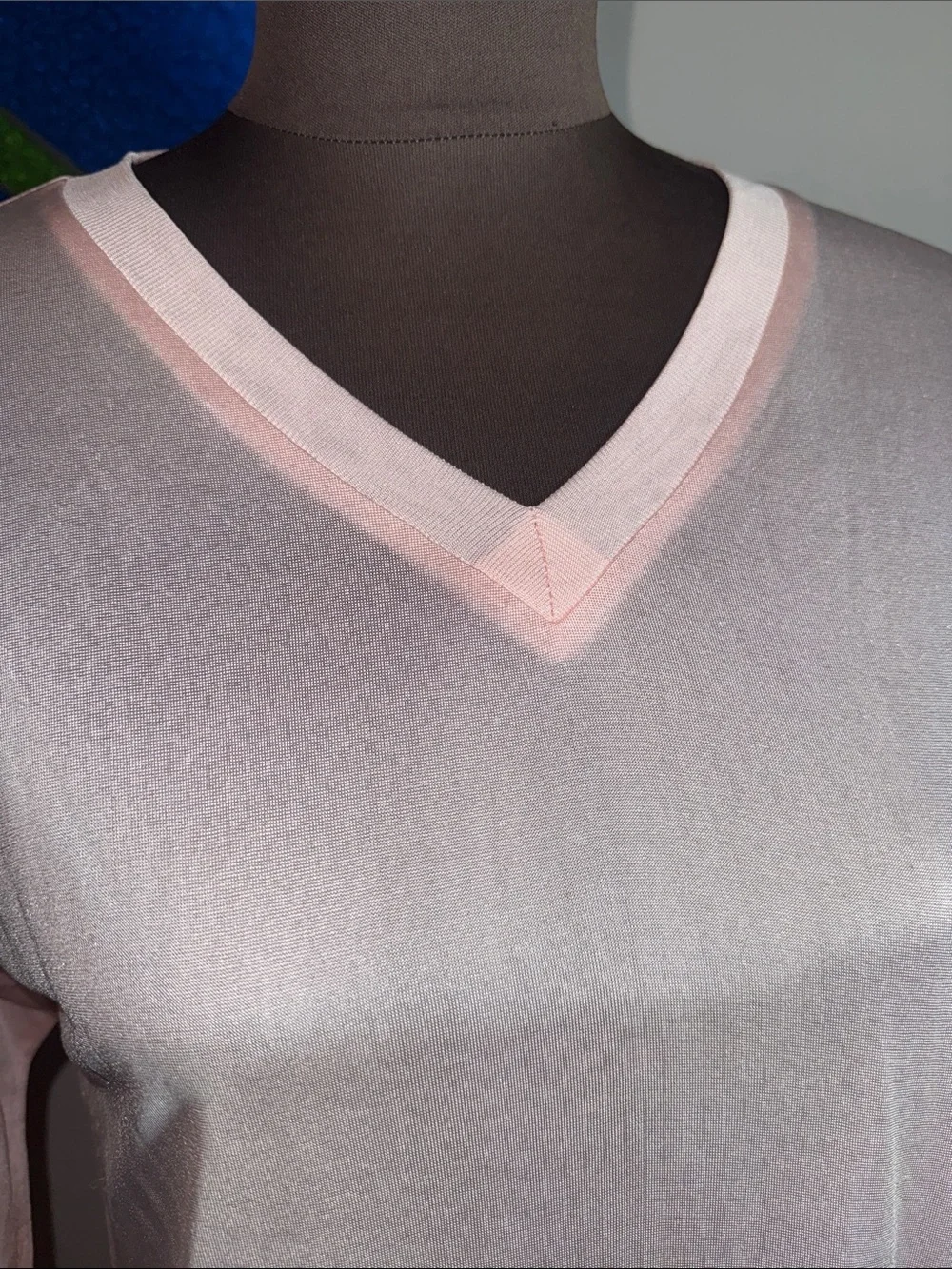 WinterSilks Light Pink 100% Silk Long Sleeve V-Neck Maxi Nightgown / Loungewear